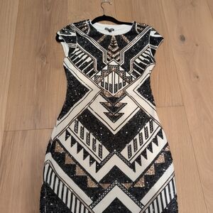 Express Black and White Bodycon Mini Dress Sleeveless Crew Neck